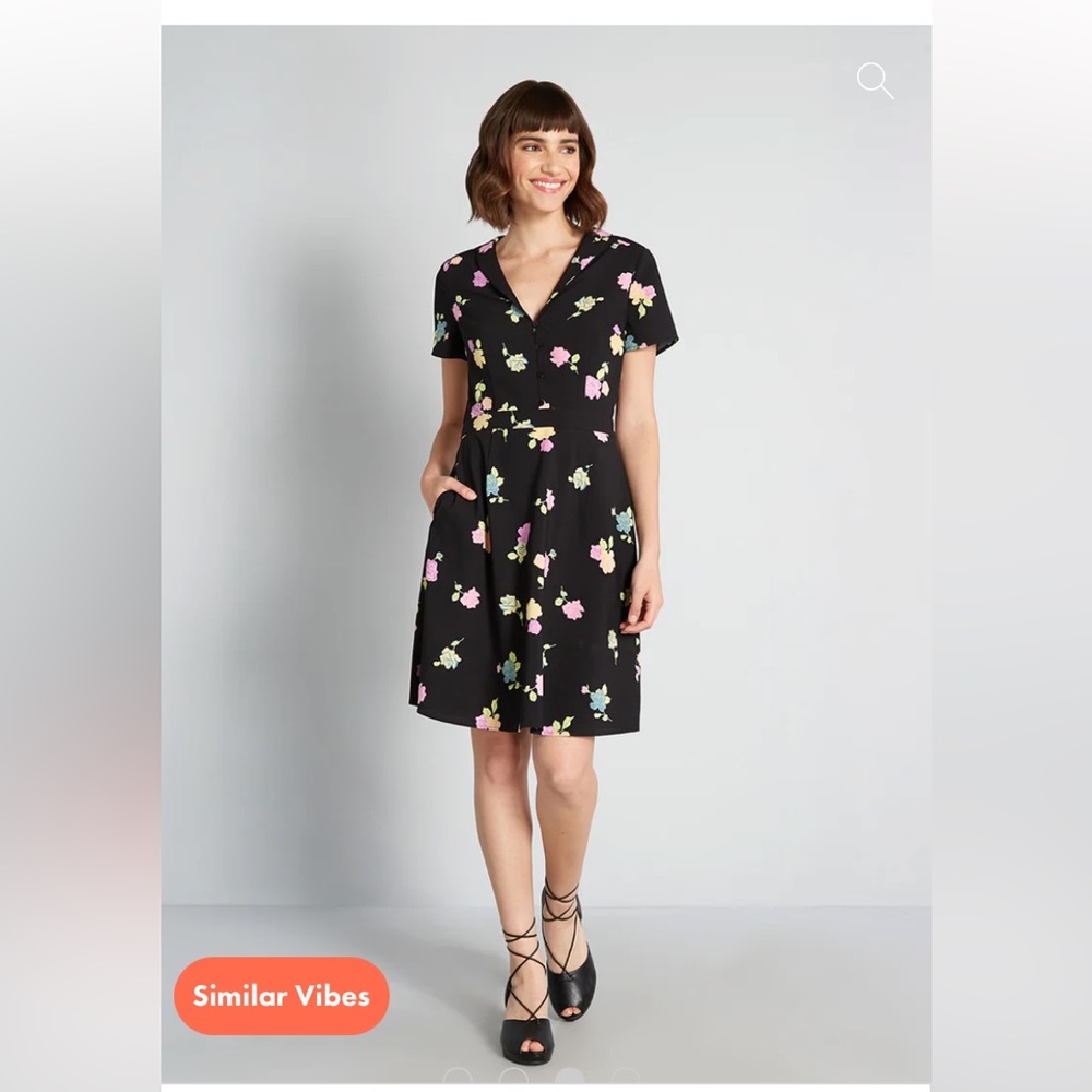 ModCloth Black Midi Dress with Pastel Floral Print